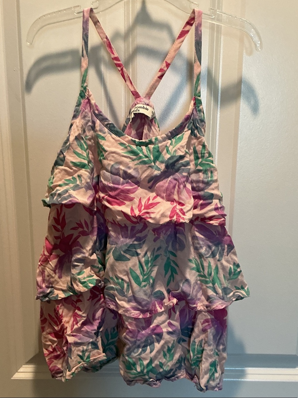 abercrombie kids Pink, Purple & Green Floral Ruffle Tank
